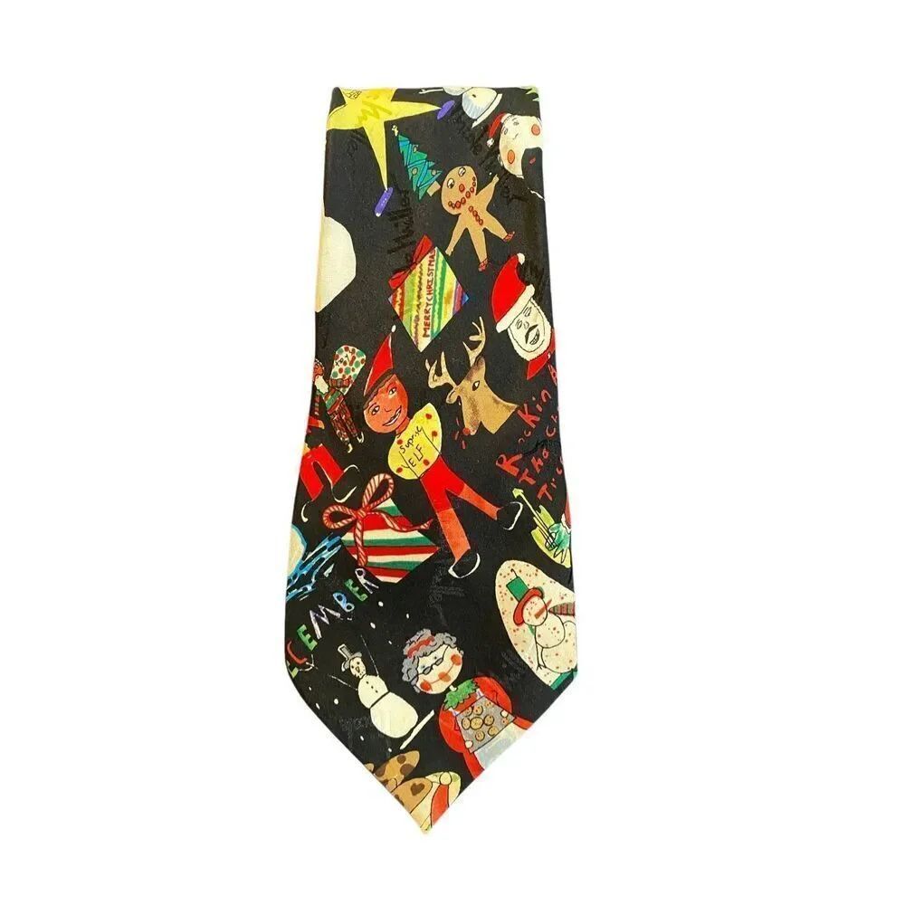 Nicole Miller men’s vintage, 1997 weird creepy Christmas silk tie 58